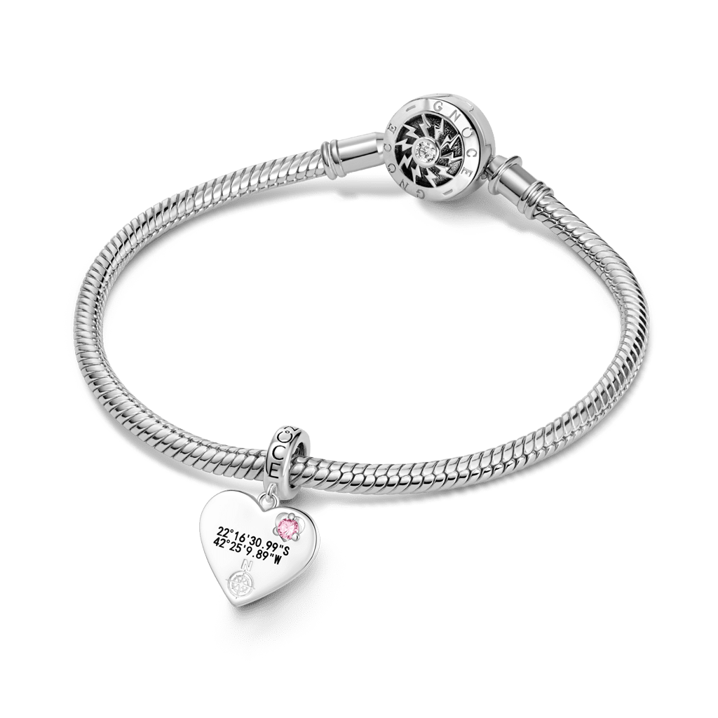 Gnoce Heart GPS Coordinate Engravable Charm Platinum-plated Silver Blend_3