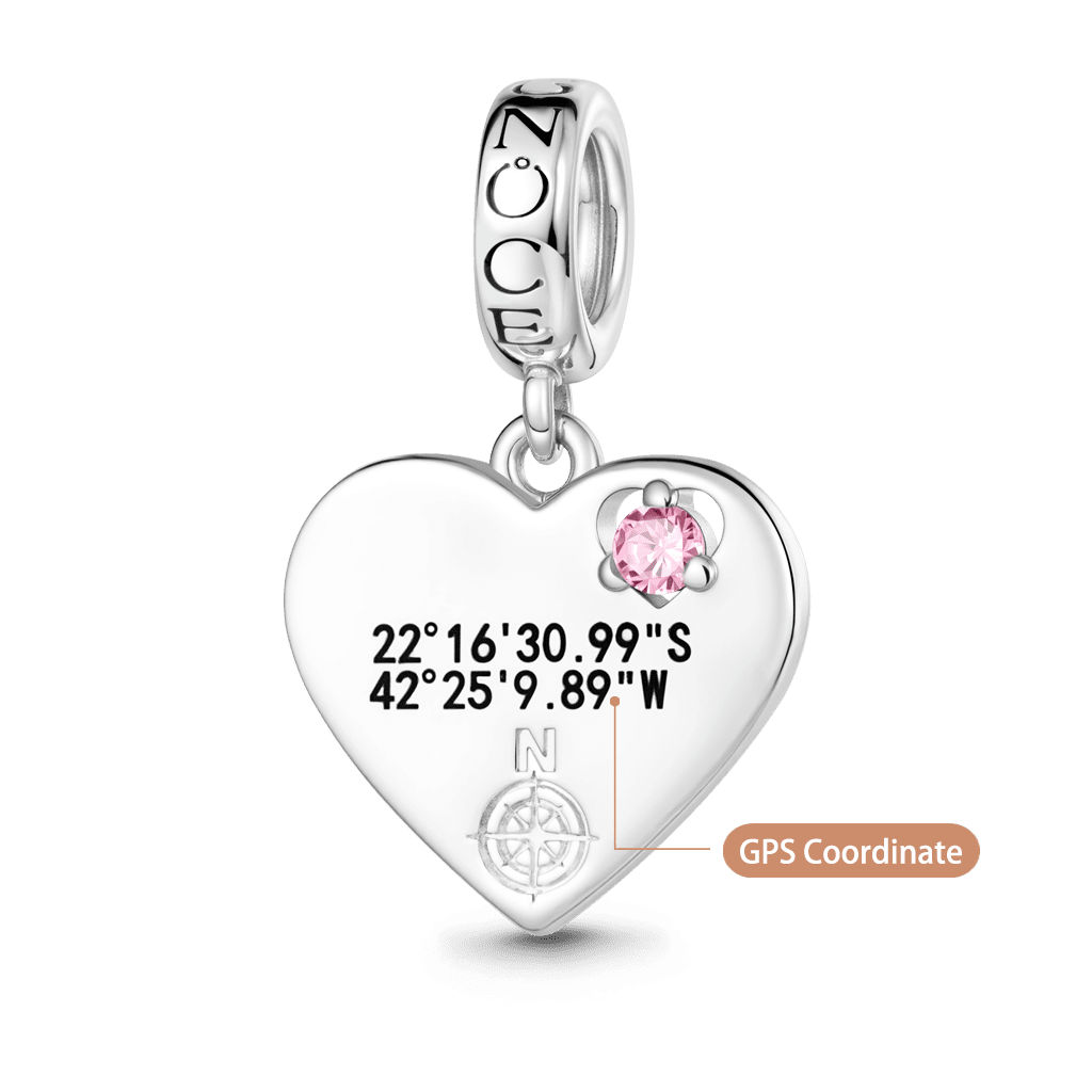 Gnoce Heart GPS Coordinate Engravable Charm Platinum-plated Silver Blend_5