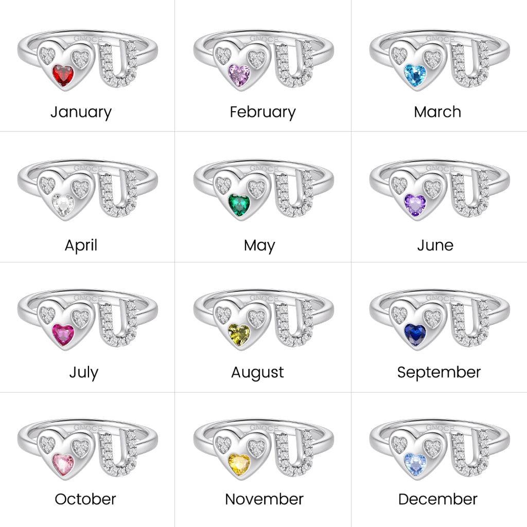 Gnoce Customized Initial Birthstone Ring Platinum-plated Silver Blend_5