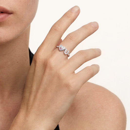 Gnoce Customized Initial Birthstone Ring Platinum-plated Silver Blend_2