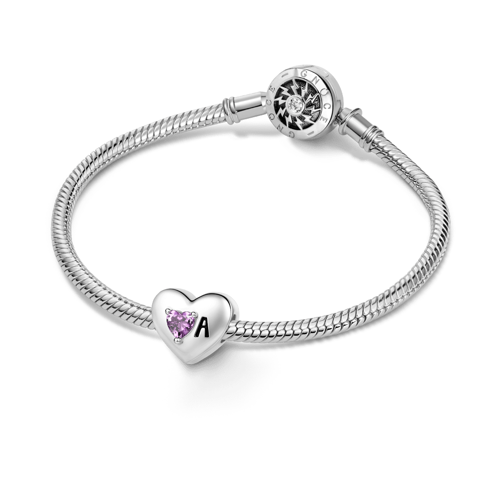 Gnoce Heart Customized Initial Birthstone Charm Platinum-plated Silver Blend_3