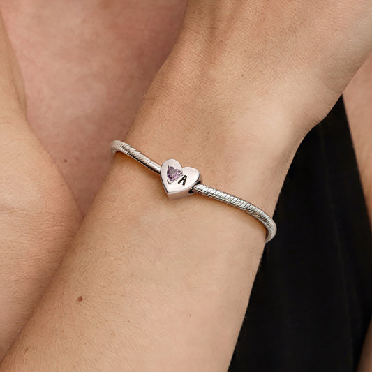 Gnoce Heart Customized Initial Birthstone Charm Platinum-plated Silver Blend_2