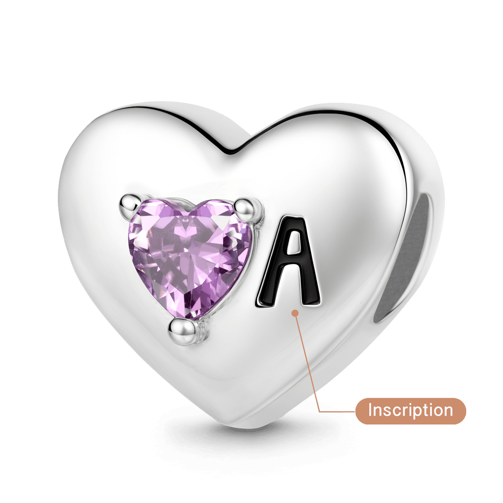 Gnoce Heart Customized Initial Birthstone Charm Platinum-plated Silver Blend_5