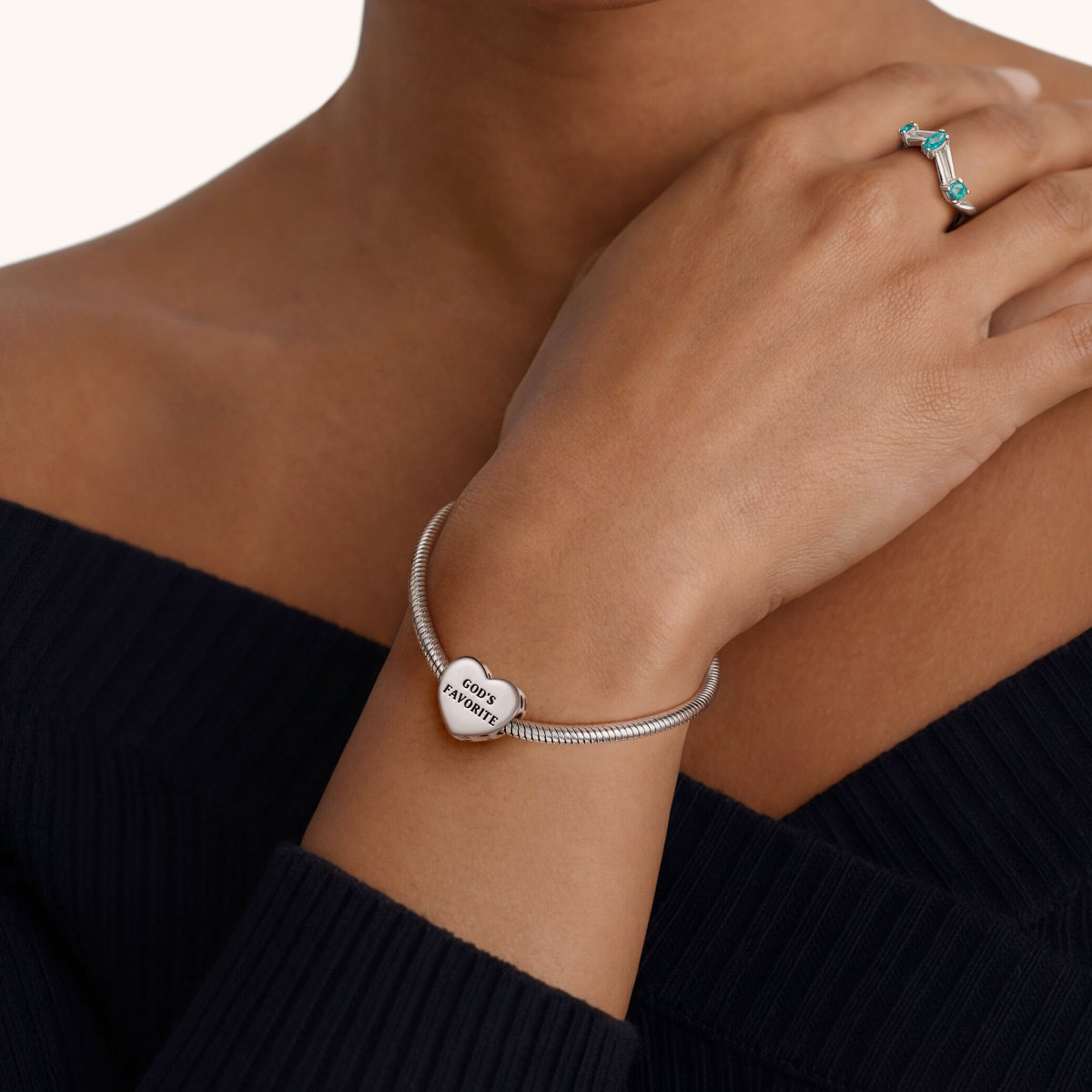 Gnoce Heart Engravable Charm Platinum-plated Silver Blend_2