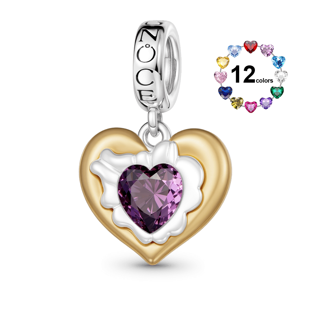 Gnoce Heart Birthstone Engravable Charm Platinum-plated Silver Blend_1