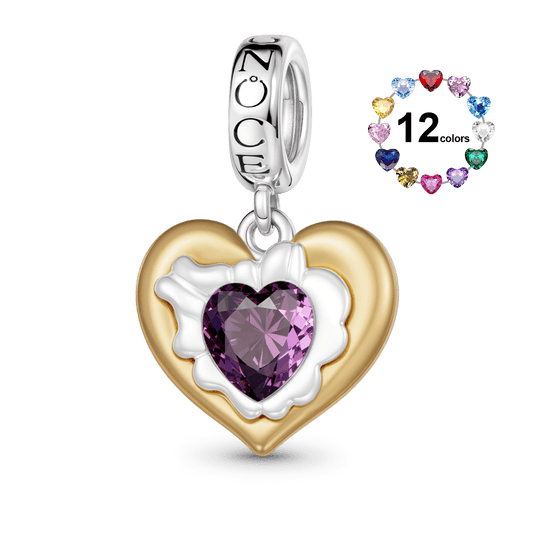 Gnoce Heart Birthstone Engravable Charm Platinum-plated Silver Blend_1