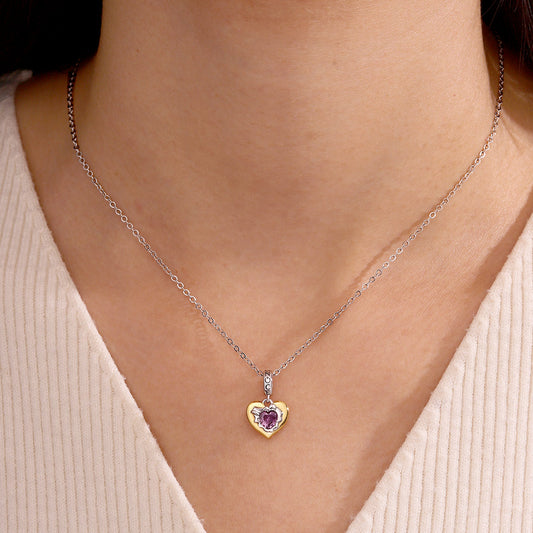 Gnoce Heart Birthstone Engravable Charm Platinum-plated Silver Blend_2
