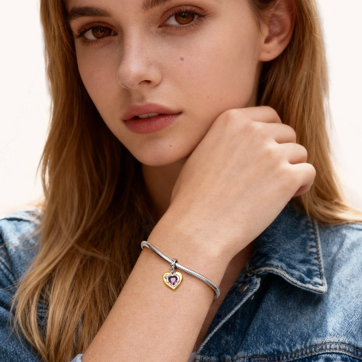 Gnoce Heart Birthstone Engravable Charm Platinum-plated Silver Blend_5