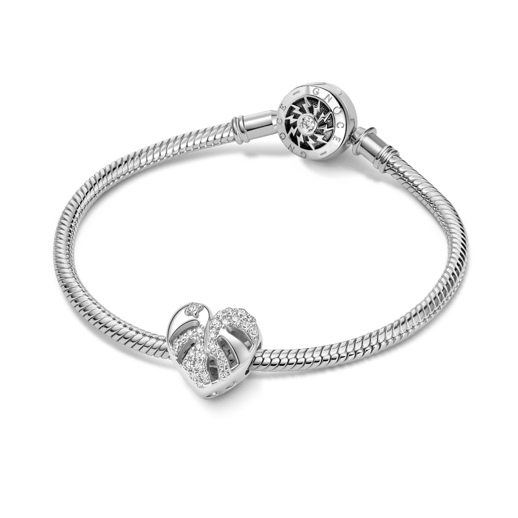 Gnoce Monstera Leaf Charm Platinum-plated Silver Blend_3