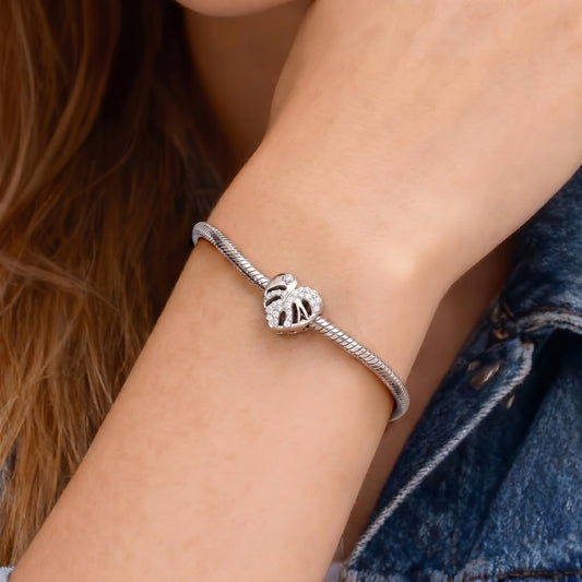 Gnoce Monstera Leaf Charm Platinum-plated Silver Blend_2