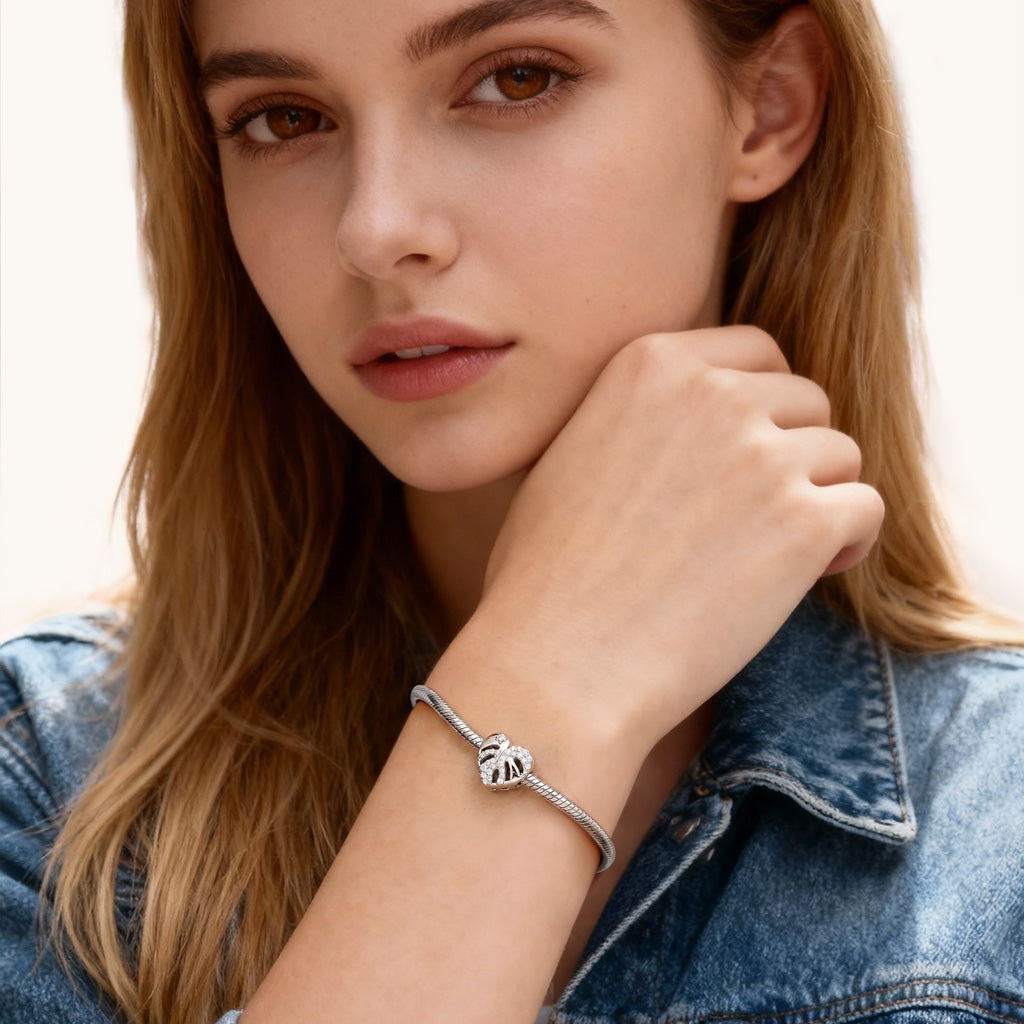 Gnoce Monstera Leaf Charm Platinum-plated Silver Blend_4