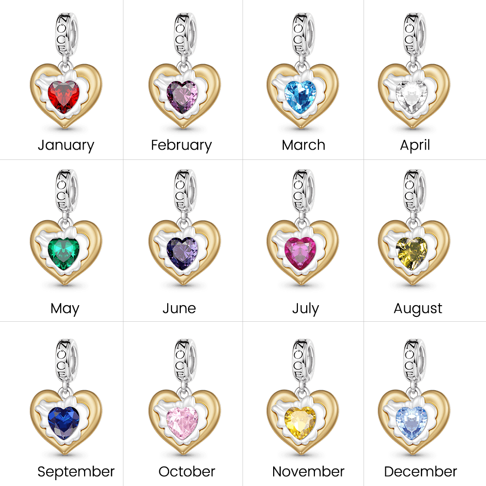 Gnoce Heart Birthstone Engravable Charm Platinum-plated Silver Blend_7