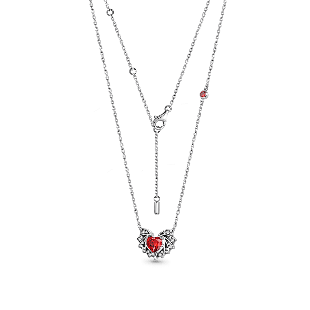 Gnoce Bat Wings & Heart Necklace Platinum-plated Silver Blend_3