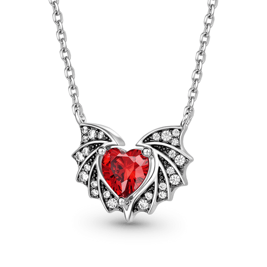Gnoce Bat Wings & Heart Necklace Platinum-plated Silver Blend_1