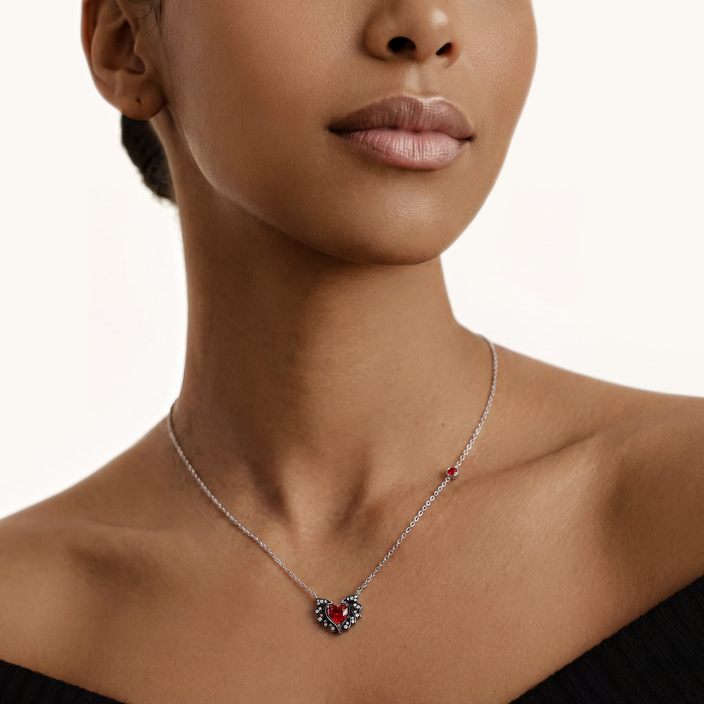 Gnoce Bat Wings & Heart Necklace Platinum-plated Silver Blend_4
