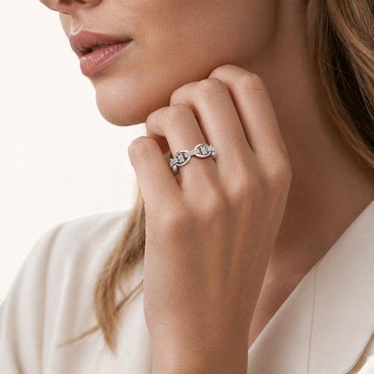 Gnoce Interlocking Geometric Cushion & Round-Cut Accent Ring Platinum-plated Silver Blend_2