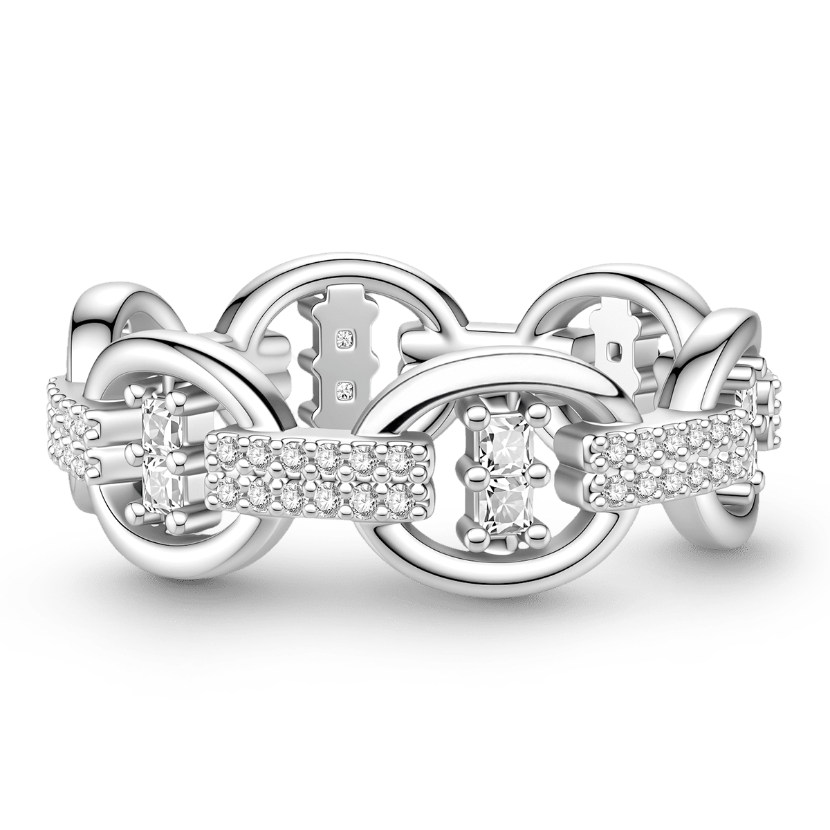 Gnoce Interlocking Geometric Cushion & Round-Cut Accent Ring Platinum-plated Silver Blend_1