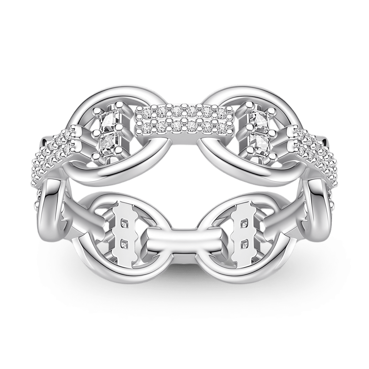 Gnoce Interlocking Geometric Cushion & Round-Cut Accent Ring Platinum-plated Silver Blend_7