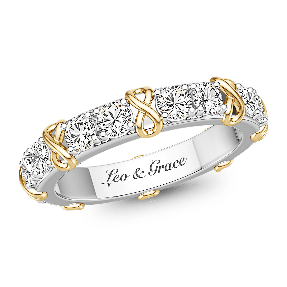 Gnoce Infinity Symbol Round-cut Band Ring Platinum-plated Silver Blend_6