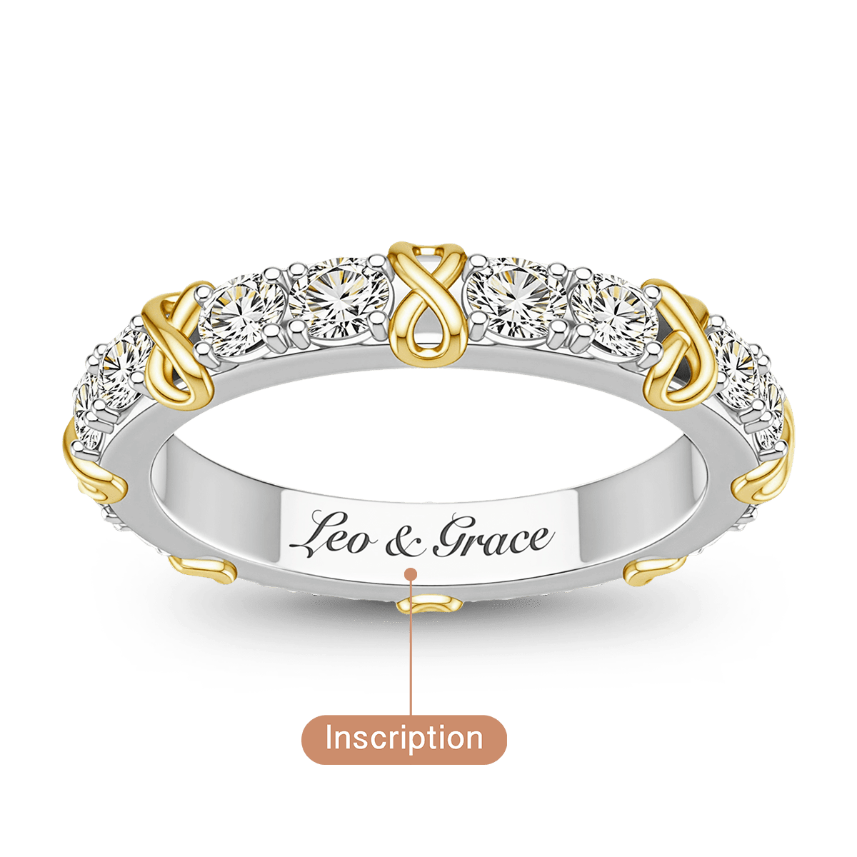 Gnoce Infinity Symbol Round-cut Band Ring Platinum-plated Silver Blend_4