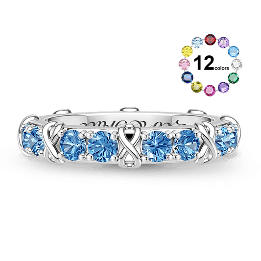 Gnoce Infinity Symbol Round-cut Birthstone Engravable Ring Platinum-plated Silver Blend_1