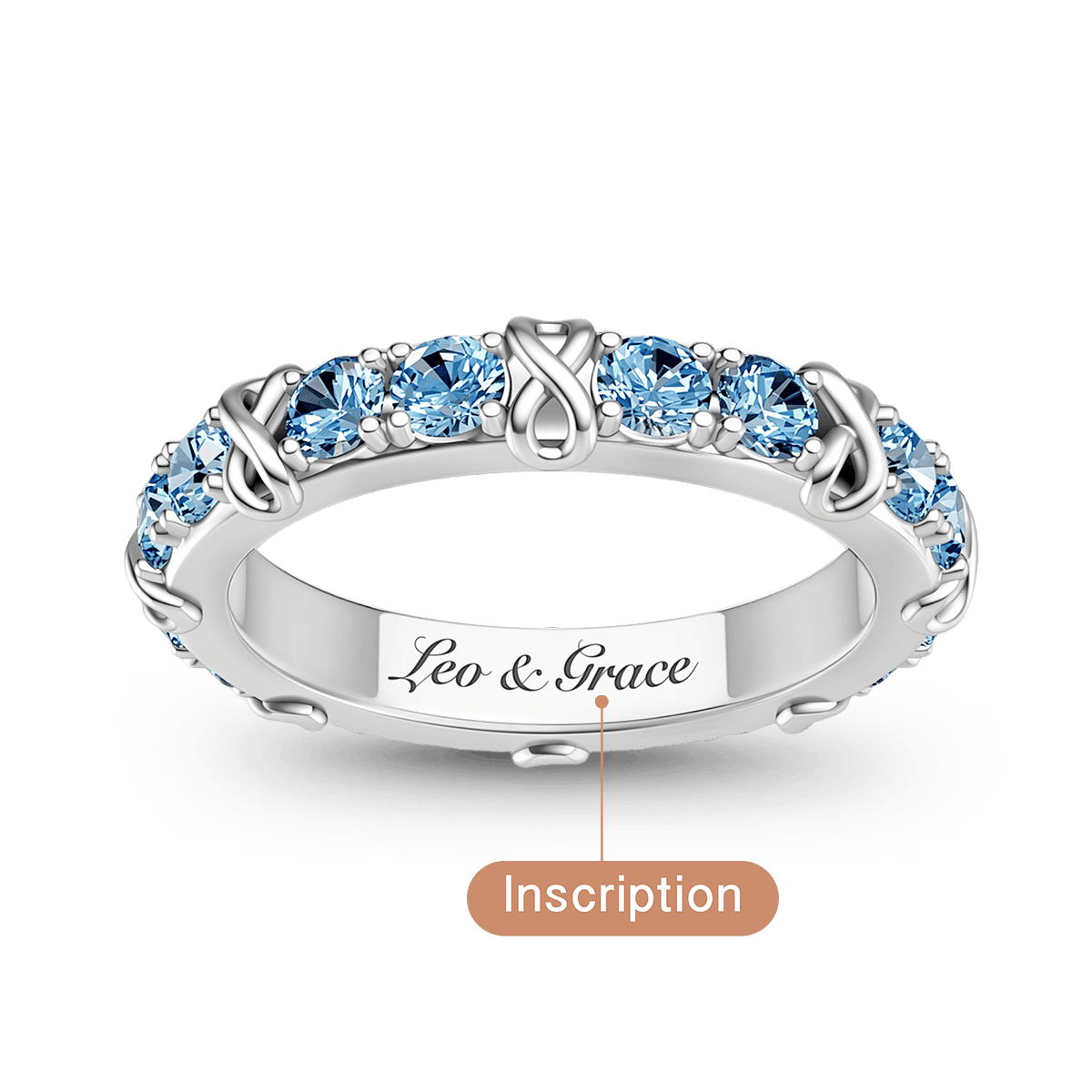 Gnoce Infinity Symbol Round-cut Birthstone Engravable Ring Platinum-plated Silver Blend_4