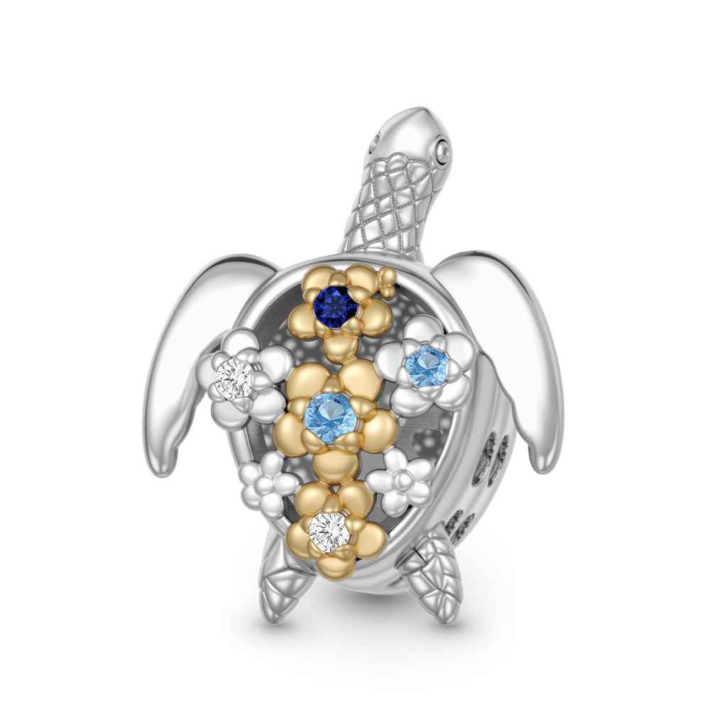 Gnoce Turtle Flower Charm Platinum-plated Silver Blend_1