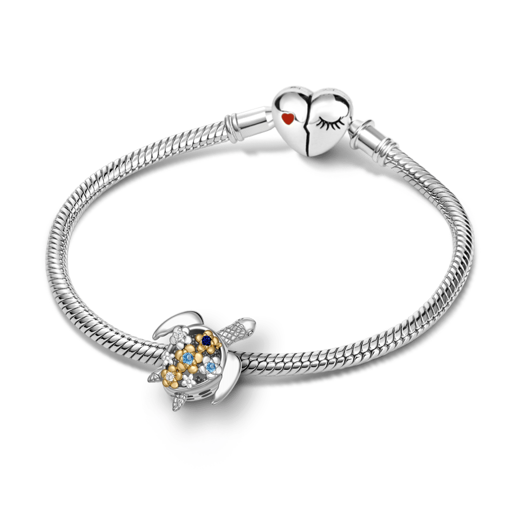Gnoce Turtle Flower Charm Platinum-plated Silver Blend_3