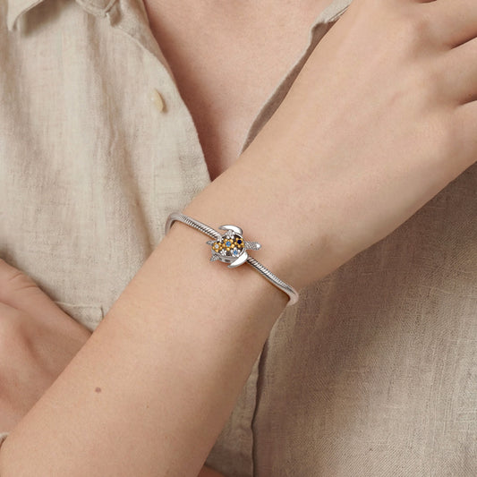 Gnoce Turtle Flower Charm Platinum-plated Silver Blend_2