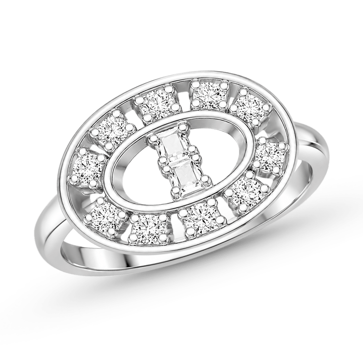 Gnoce Oval Baguette & Round Cut Engagement Ring Platinum-plated Silver Blend_6