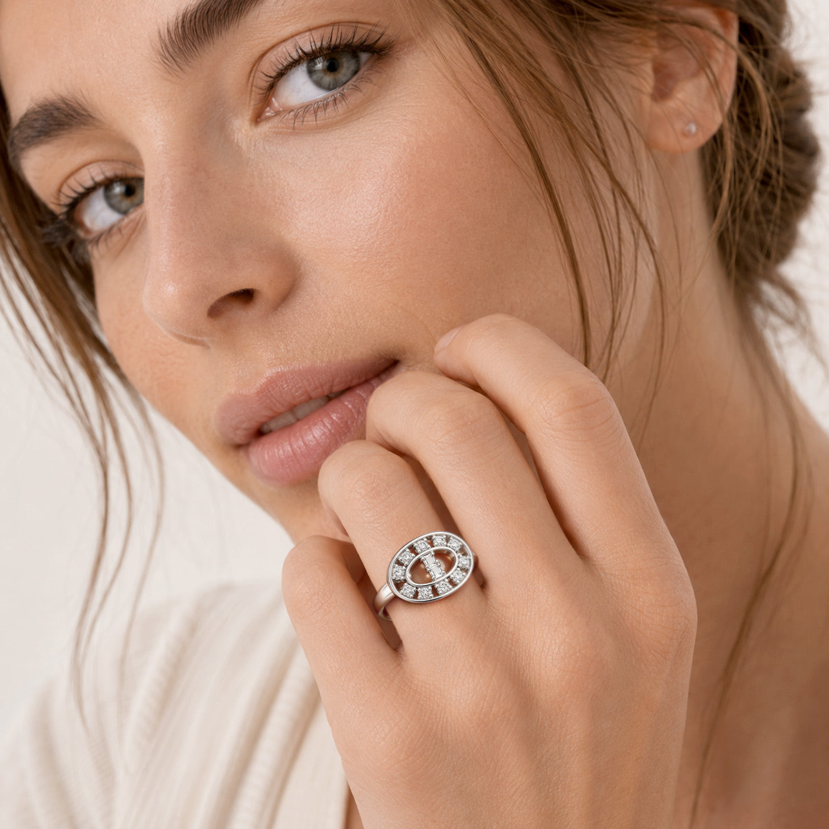 Gnoce Oval Baguette & Round Cut Engagement Ring Platinum-plated Silver Blend_3