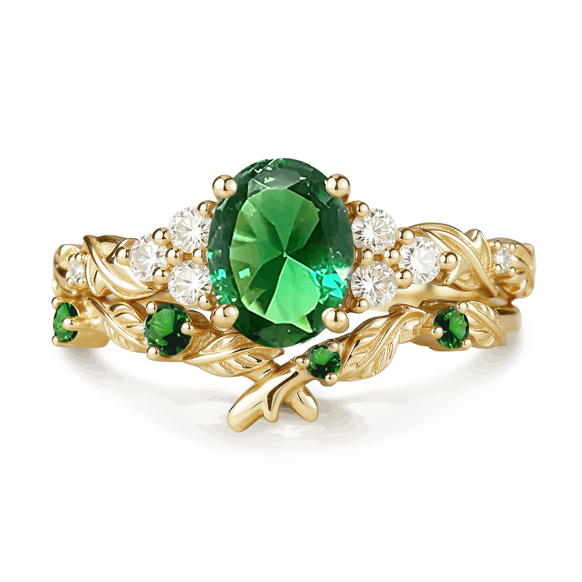 Gnoce Nature-Inspired Leaf Oval-Cut Engagement Ring Set_1