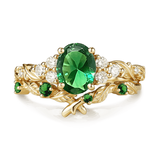 Gnoce Nature-Inspired Leaf Oval-Cut Engagement Ring Set_1
