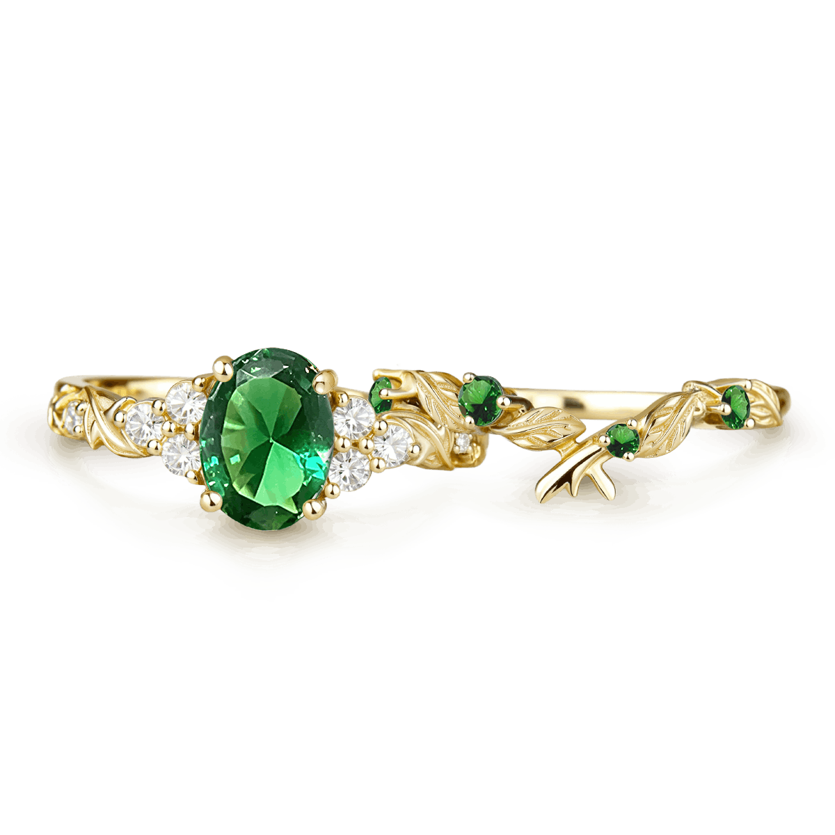 Gnoce Nature-Inspired Leaf Oval-Cut Engagement Ring Set_4
