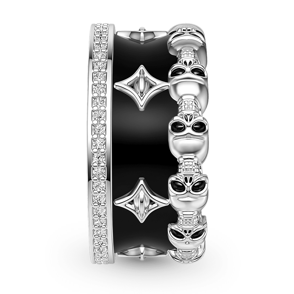 Gnoce Skull Gothic Skeleton Motif Ring Platinum-plated Silver Blend_4