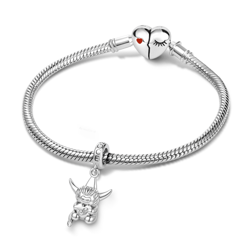 Gnoce Highland Cow Engravable Charm Platinum-plated Silver Blend_3