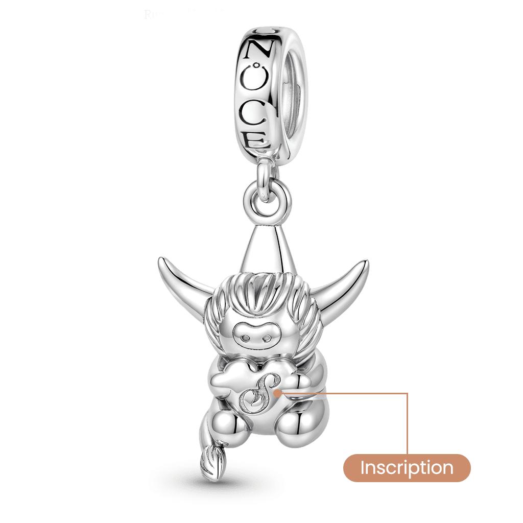 Gnoce Highland Cow Engravable Charm Platinum-plated Silver Blend_5
