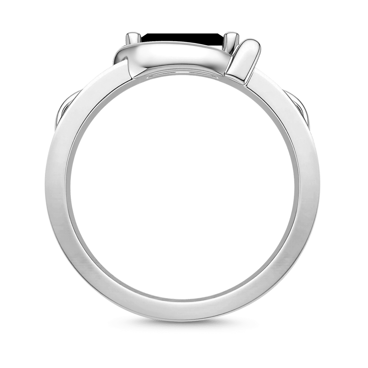 Gnoce Baguette Black Gemstone Crescent Moon Ring Platinum-plated Silver Blend_5