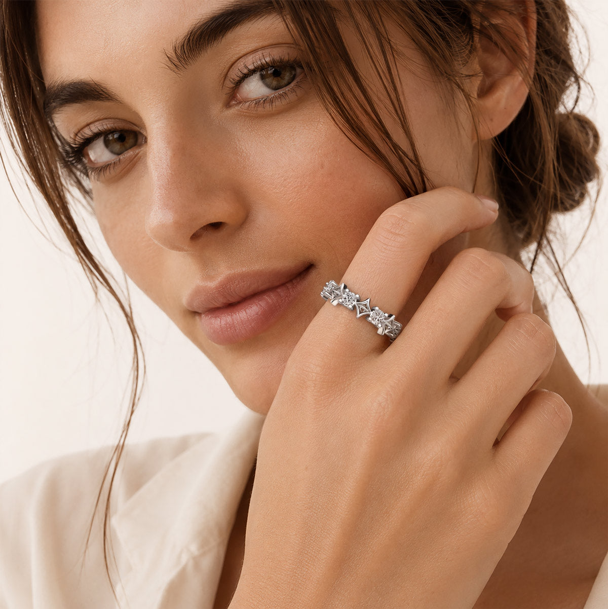 Gnoce Hollow Square Pattern Ring Platinum-plated Silver Blend_3
