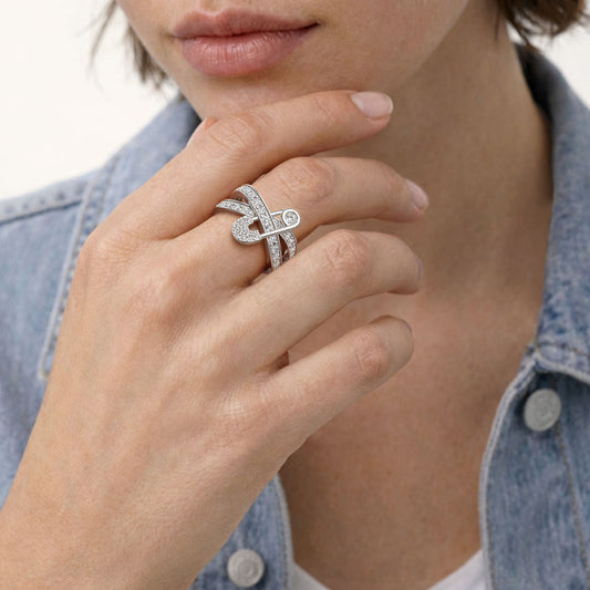 Gnoce Safety Pin Interlocking Bands Ring Platinum-plated Silver Blend_2