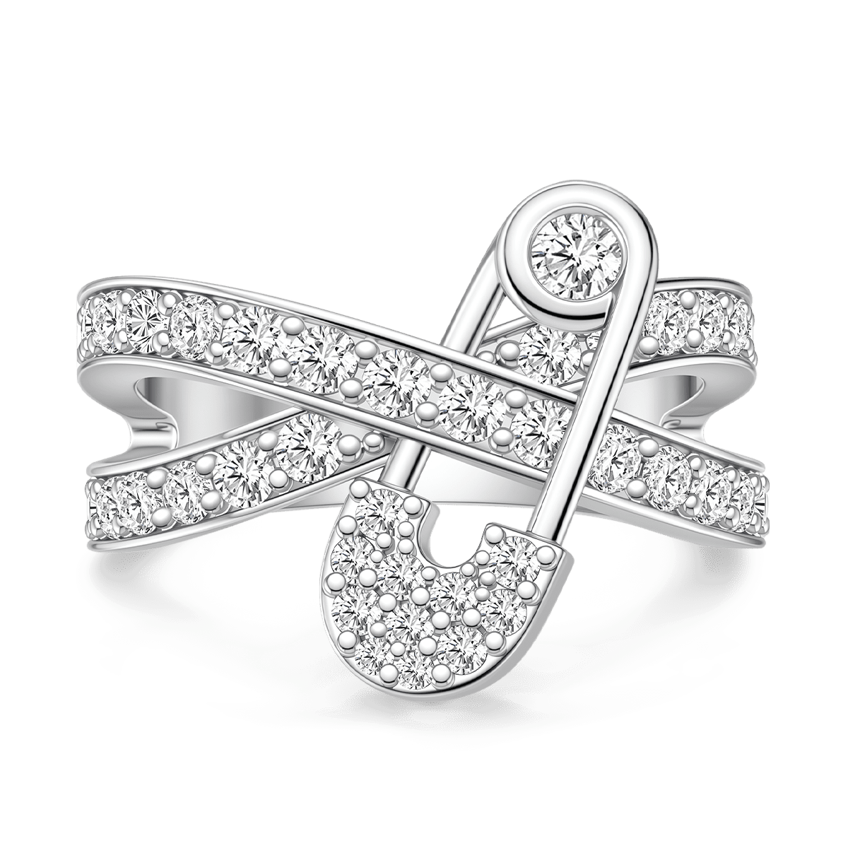 Gnoce Safety Pin Interlocking Bands Ring Platinum-plated Silver Blend_1