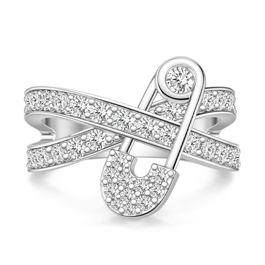 Gnoce Safety Pin Interlocking Bands Ring Platinum-plated Silver Blend_1