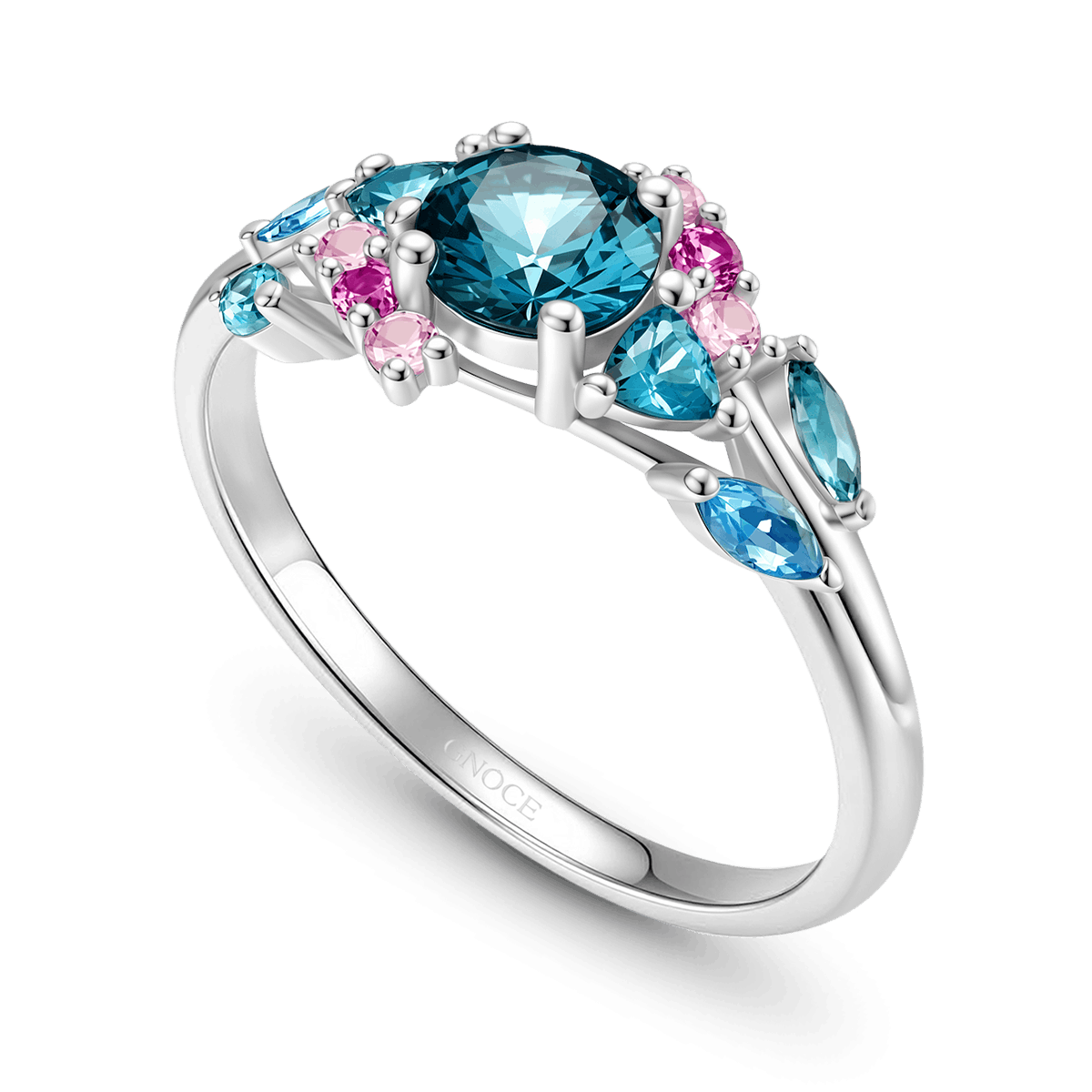 Gnoce Floral Cluster Round- Cut Engagement Ring Platinum-plated Silver Blend_4