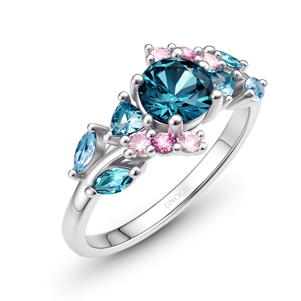 Gnoce Floral Cluster Round- Cut Engagement Ring Platinum-plated Silver Blend_5