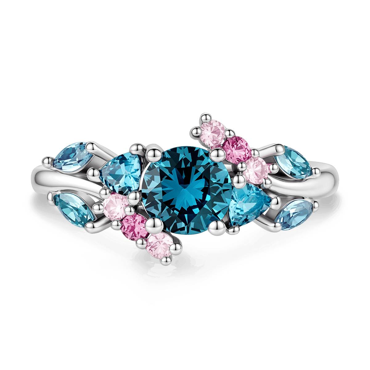 Gnoce Floral Cluster Round- Cut Engagement Ring Platinum-plated Silver Blend_6