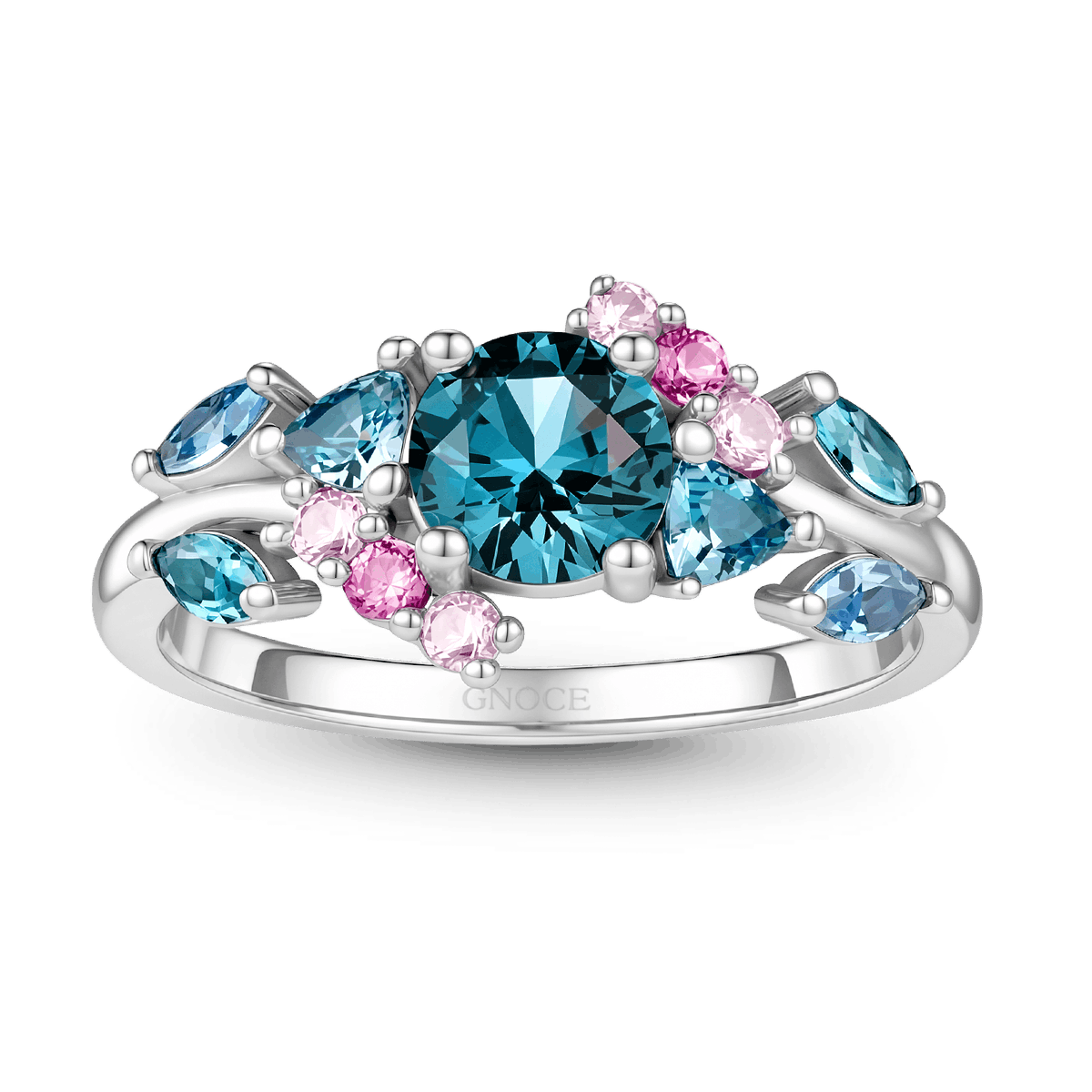 Gnoce Floral Cluster Round- Cut Engagement Ring Platinum-plated Silver Blend_1