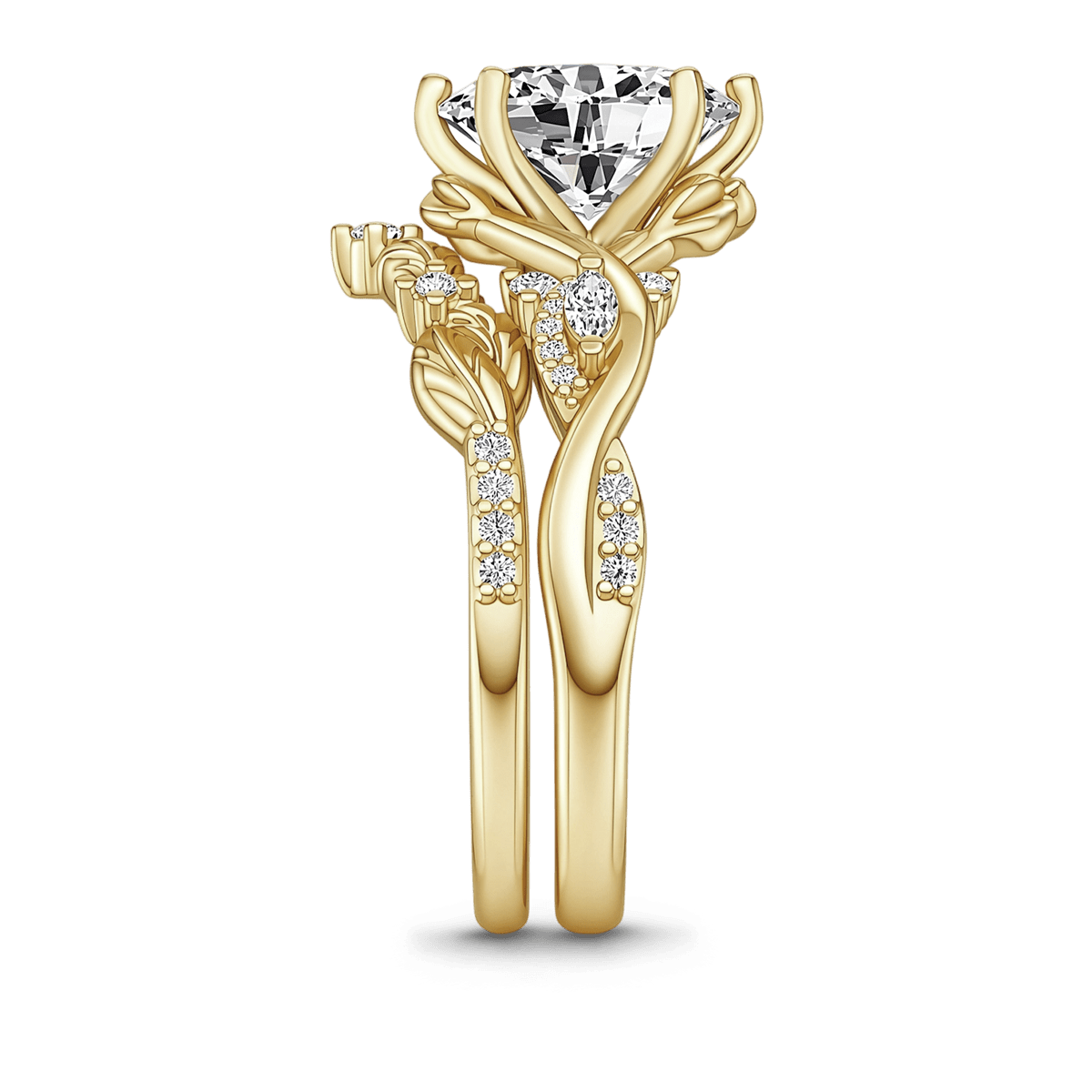 Gnoce Nature-Inspired Leaf & Vine Engagement Ring Set 18k gold-plated Silver Blend_4