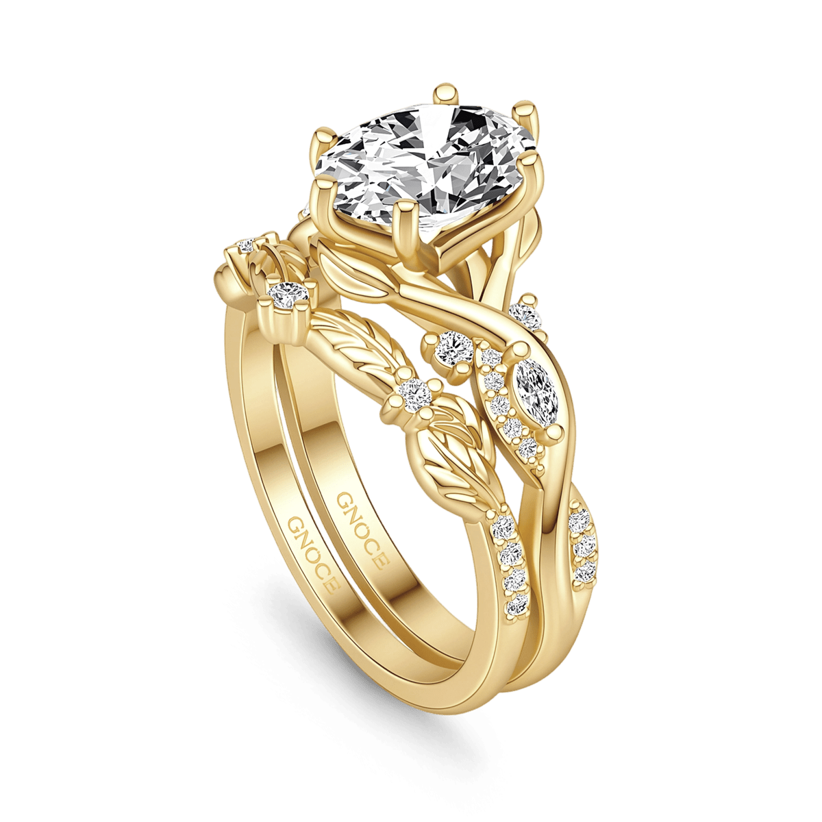 Gnoce Nature-Inspired Leaf & Vine Engagement Ring Set 18k gold-plated Silver Blend_5