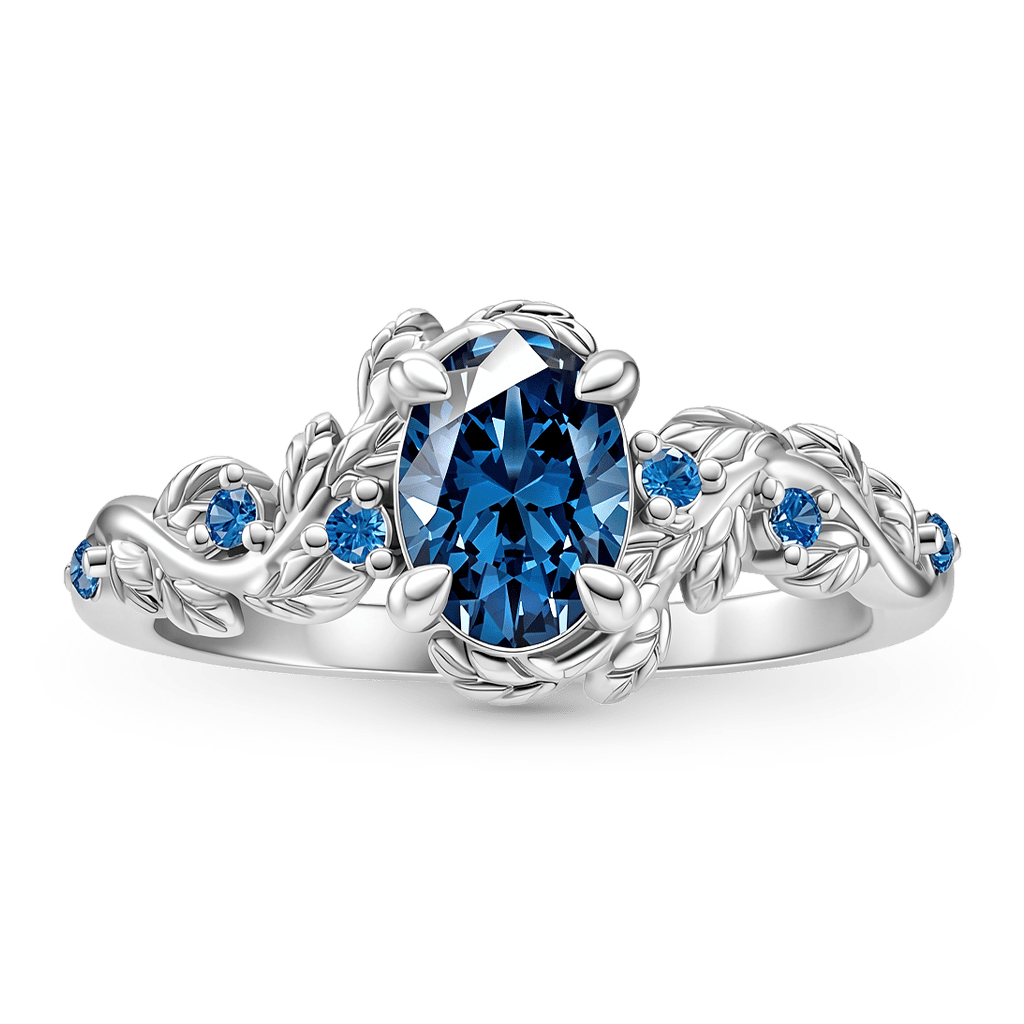 Gnoce Leaf & Vine Round-cut Blue Engagement Ring_7