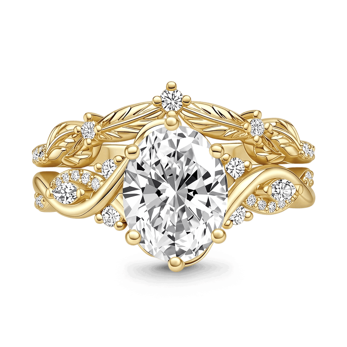 Gnoce Nature-Inspired Leaf & Vine Engagement Ring Set 18k gold-plated Silver Blend_1